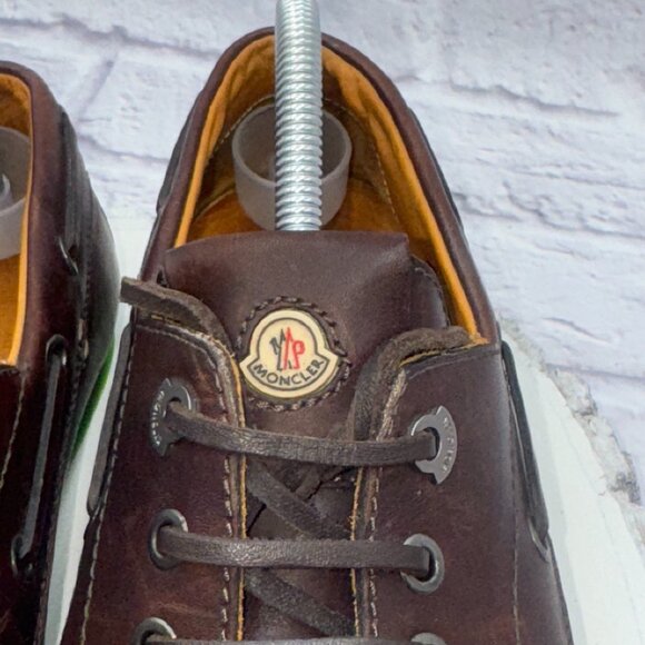MONCLER Guadeloupe Leather Boat Shoes Green Soles Size EU 41 US 8 Made in Italy - Picture 3 of 14